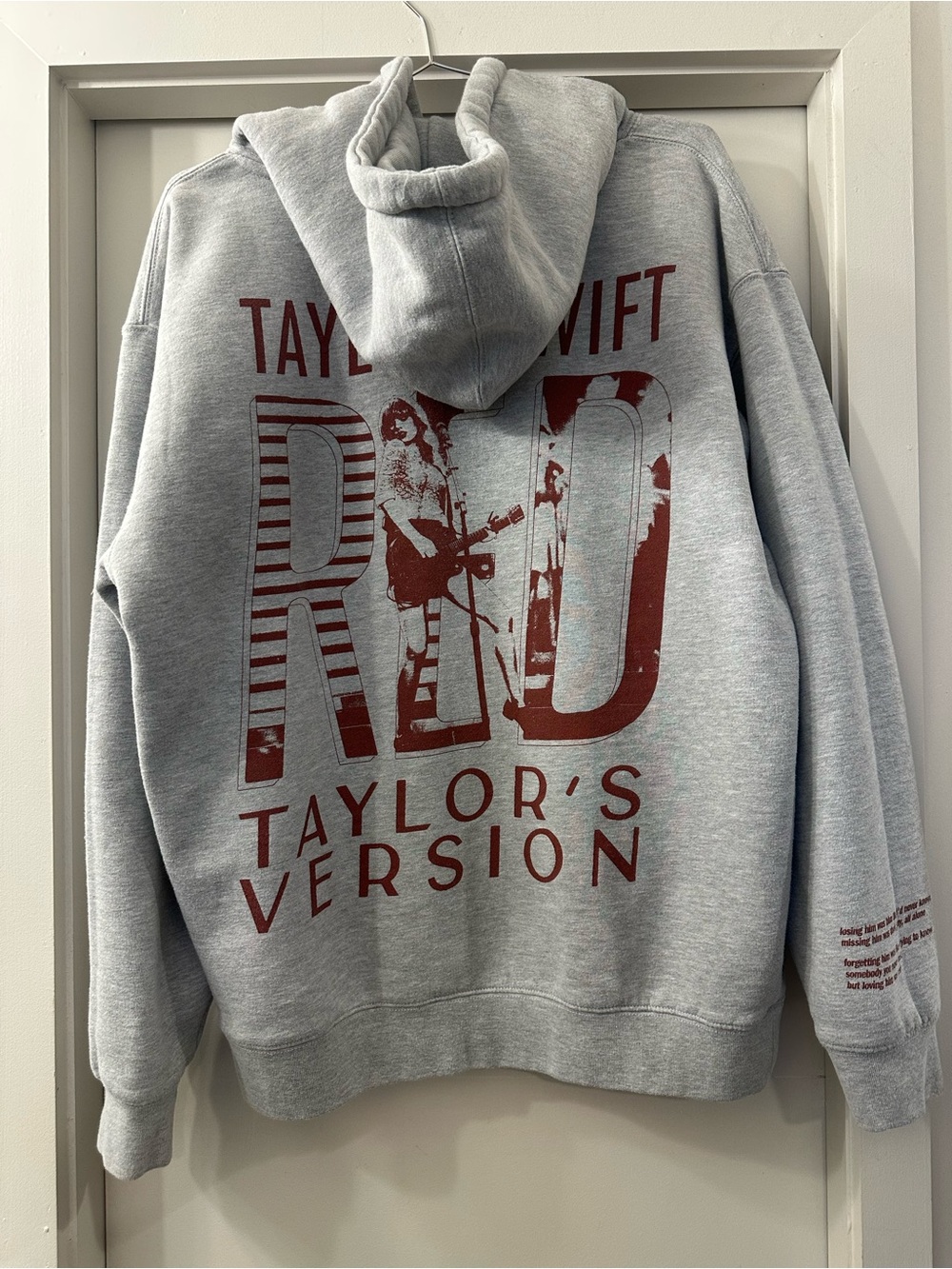 Taylor Swift “Red Taylor’s Version” Light Gray Hoodie with Maroon Logo